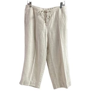 KIM ROGERS Oatmeal Capri Wide Leg Pants Womens Size 12 100% Linen Pockets